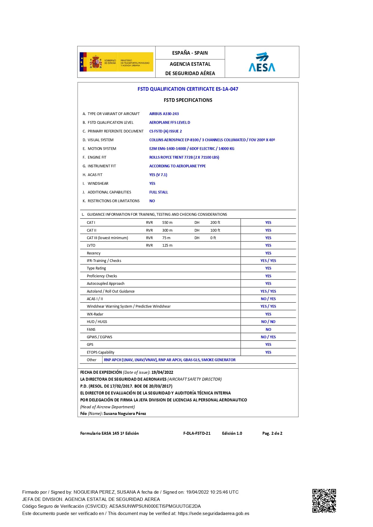 A330-2 Certificado ES-1A-047_Madrid_2